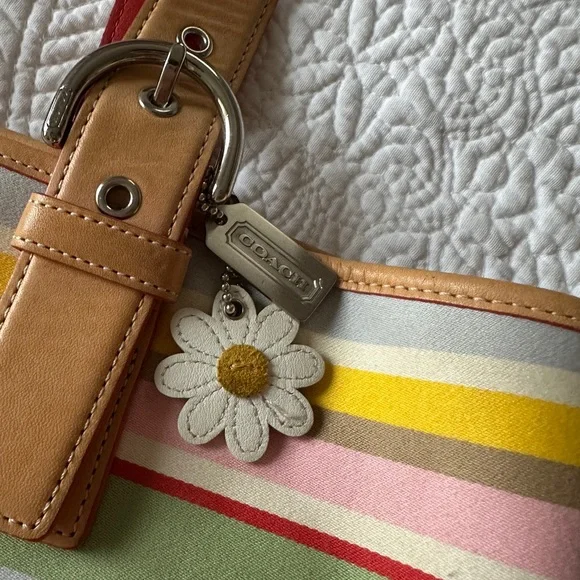 Coach Multicolored Tote Bag W/ Silver Buckles & Red Inside - Picture 3 of 13